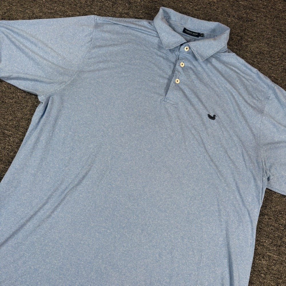 Southern Marsh Polo Shirt Mens XL Blue Striped Performance Short Sleeve Logo